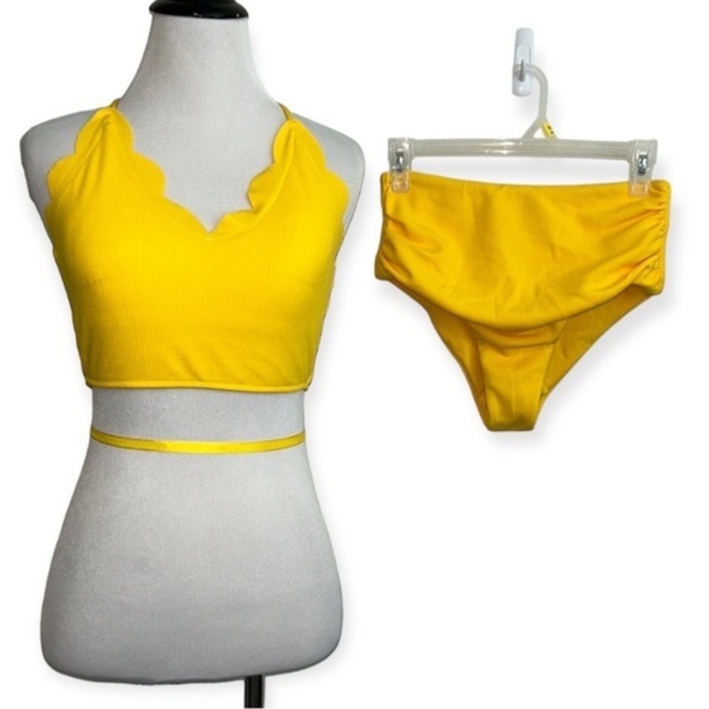 Zaful women’s small yellow high waisted scalloped bikini‎ set
